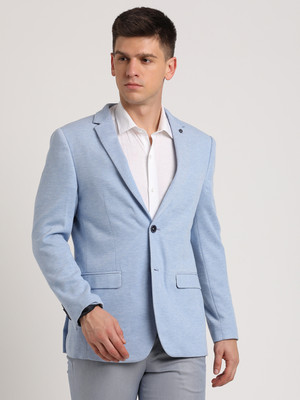 TURTLE Self Design Single Breasted Casual Men Blazer(Light Blue)