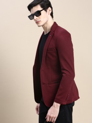 Showoff Solid Single Breasted Casual Men Blazer(Maroon)