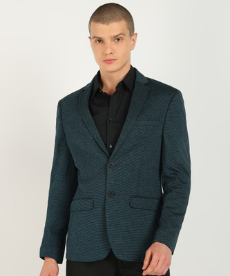PARK AVENUE Self Design Single Breasted Formal Men Blazer(Dark Blue)