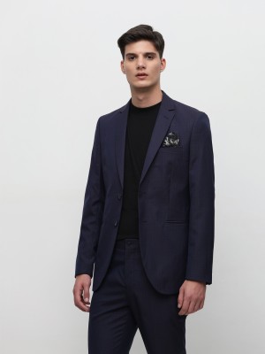 SELECTED HOMME Solid Single Breasted Formal Men Blazer(Dark Blue)