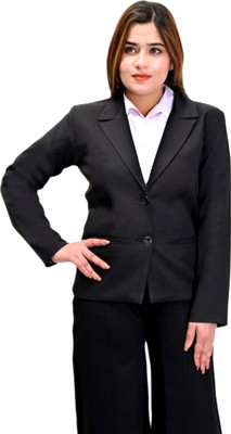 TCT Solid Single Breasted Casual, Festive, Formal, Party, Festive & Wedding Women Blazer(Black)