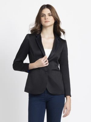 SHAYE Solid Single Breasted Casual Women Blazer(Black)