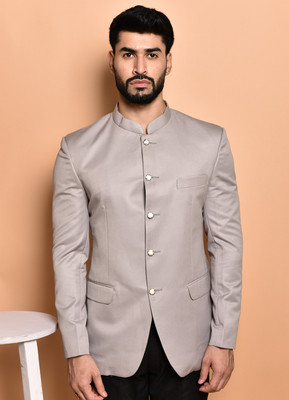 PRINT CULTR Solid Single Breasted Casual Men Blazer(Grey)