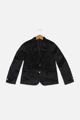 Allen Solly Self Design Single Breasted Party Boys Blazer(Black)