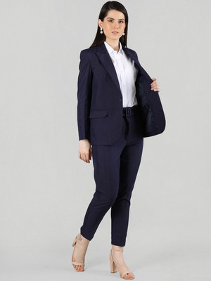 PP TRENDS Solid Single Breasted Formal Women Blazer(Blue)