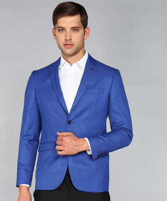 LOUIS PHILIPPE Checkered Single Breasted Formal Men Blazer(Blue)