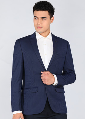 PARK AVENUE Self Design Bandhgala Formal Men Blazer(Dark Blue)
