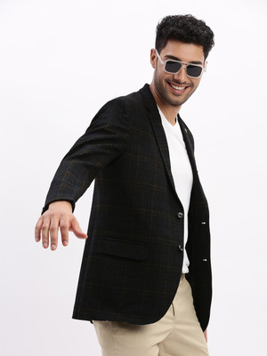 SHOWOFFFF Printed Single Breasted Casual Men Blazer(Dark Blue)