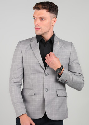 KILLER Checkered Single Breasted Casual Men Blazer(Grey)