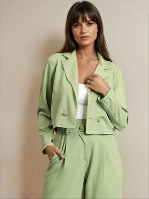 KOTTY Solid Single Breasted Casual Women Blazer(Green)