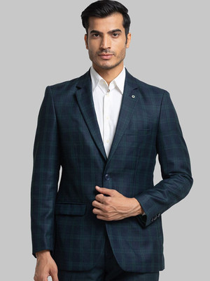 Raymond Checkered Single Breasted Formal Men Blazer(Dark Blue)