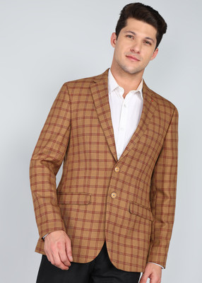 Raymond Checkered Single Breasted Formal Men Blazer(Brown)