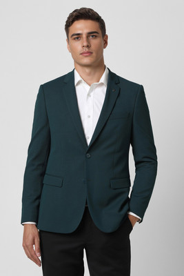 VAN HEUSEN Solid Single Breasted Formal Men Blazer(Green)