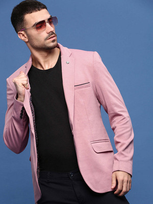 SHOWOFFFF Solid Single Breasted Casual Men Blazer(Pink)