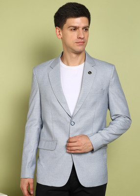 FUBAR Self Design Single Breasted Party Men Blazer(Light Blue)
