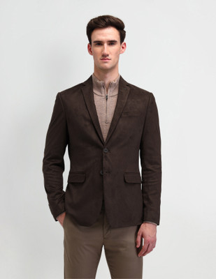 ARROW Solid Single Breasted Formal Men Blazer(Brown)