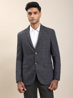 TURTLE Checkered Single Breasted Casual Men Blazer(Grey)