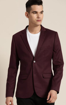 Mans Fab Solid Single Breasted Festive & Wedding Men Blazer(Maroon)