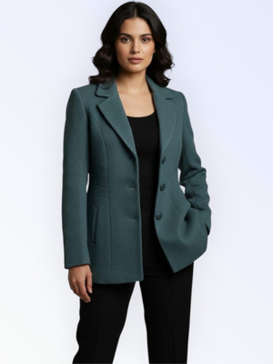 Pepzo Solid Double Breasted Casual Women Blazer(Blue)