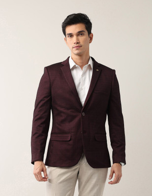 AD by Arvind Checkered Single Breasted Formal Men Blazer(Red)