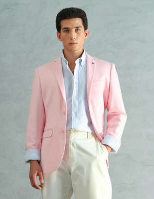 ARROW Solid Single Breasted Formal Men Blazer(Pink)