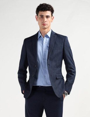 ARROW Self Design Single Breasted Formal Men Blazer(Blue)