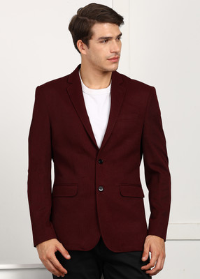 PROVOGUE Solid Single Breasted Casual Men Blazer(Maroon)