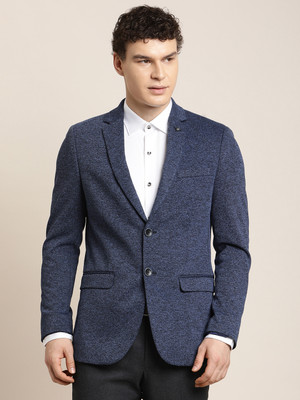 TURTLE Self Design Single Breasted Party Men Blazer(Blue)