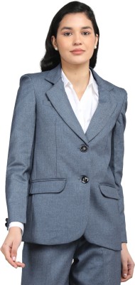 CHKOKKO Solid Single Breasted Casual Women Blazer(Blue)