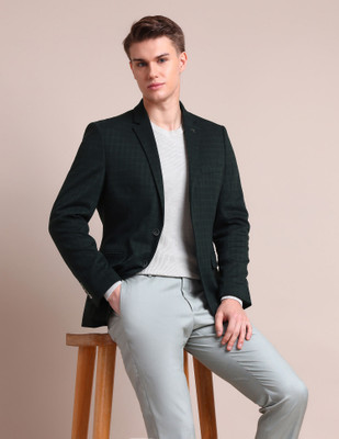 ARROW Checkered Single Breasted Casual Men Blazer(Green)