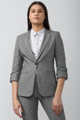 VAN HEUSEN Self Design Single Breasted Casual Women Blazer(Grey)