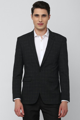 PETER ENGLAND Checkered Single Breasted Formal Men Blazer(Black)