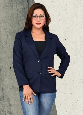 NAIDA Solid Single Breasted Casual, Festive, Formal, Party, Sports, Wedding, Lounge Wear Women Blazer(Dark Blue)