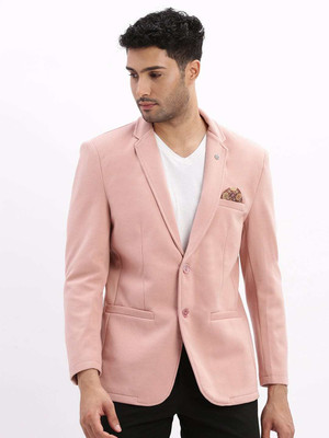 SHOWOFFFF Solid Single Breasted Casual Men Blazer(Pink)