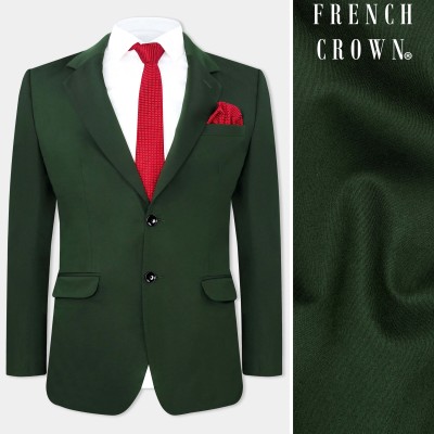 french crown Solid Single Breasted Festive & Wedding, Party Men Blazer(Green)