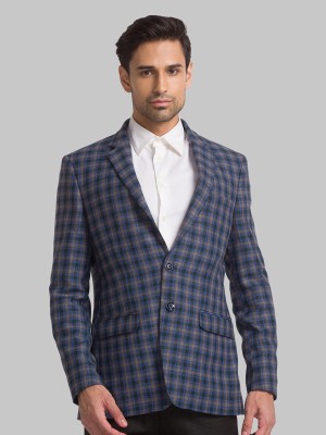 Raymond Checkered Double Breasted Formal Men Blazer(Blue)