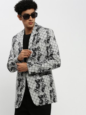Showoff Printed Single Breasted Party Men Blazer(White)