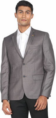 AD by Arvind Self Design Single Breasted Formal Men Blazer(Grey)