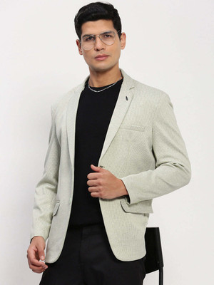 SHOWOFFFF Self Design Single Breasted Casual Men Blazer(Green)