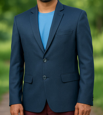 Shadabgarments Self Design Single Breasted Festive, Beach Wear, Party, Casual, Formal, Festive & Wedding Men Blazer(Blue, Black)