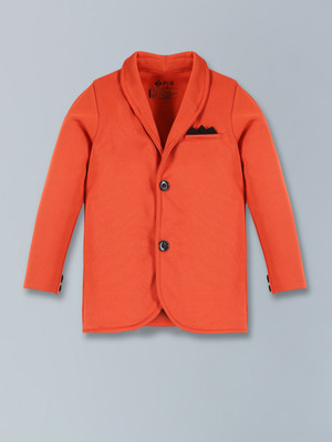 3Pin Self Design Single Breasted Festive & Wedding Boys Blazer(Orange)