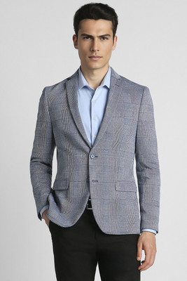 PETER ENGLAND Checkered Single Breasted Formal Men Blazer(Grey)