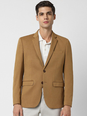 VAN HEUSEN Solid Single Breasted Formal Men Blazer(Brown)