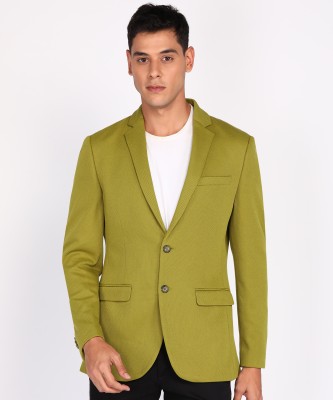 PARK AVENUE Self Design Single Breasted Formal Men Blazer(Green)