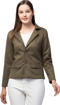 Navelly Solid Single Breasted Casual Women Blazer(Green)