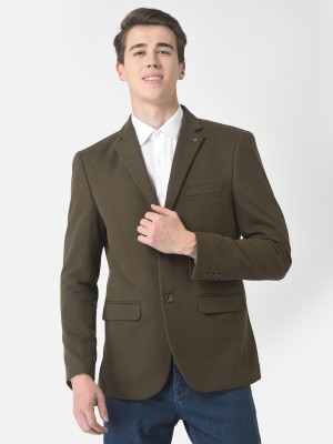 CRIMSOUNE CLUB Solid Single Breasted Casual Men Blazer(Green)