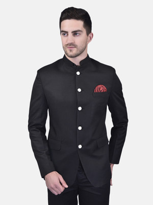 PRINT CULTR Solid Mandarin Party Men Blazer(Black)