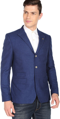 AD by Arvind Checkered Single Breasted Formal Men Blazer(Blue)