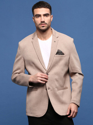 SHOWOFFFF Solid Single Breasted Casual Men Blazer(Beige)