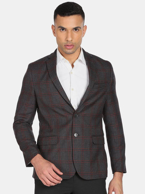 ARROW Checkered Single Breasted Formal Men Blazer(Grey)